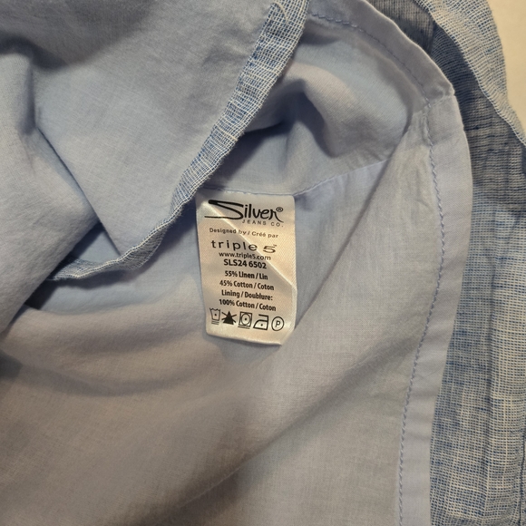 Silver Jeans BNWT Large Adorable Light Blue Linen Blend Wrap Mini Dress Denim - Picture 5 of 5